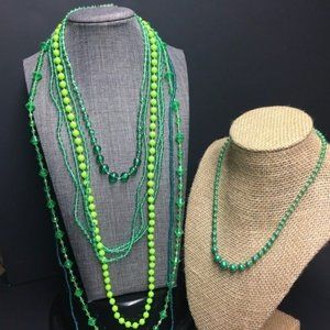 Green Necklace Lot Neon Iridescent Turquoise Faceted Retro Soft Girl Cottage